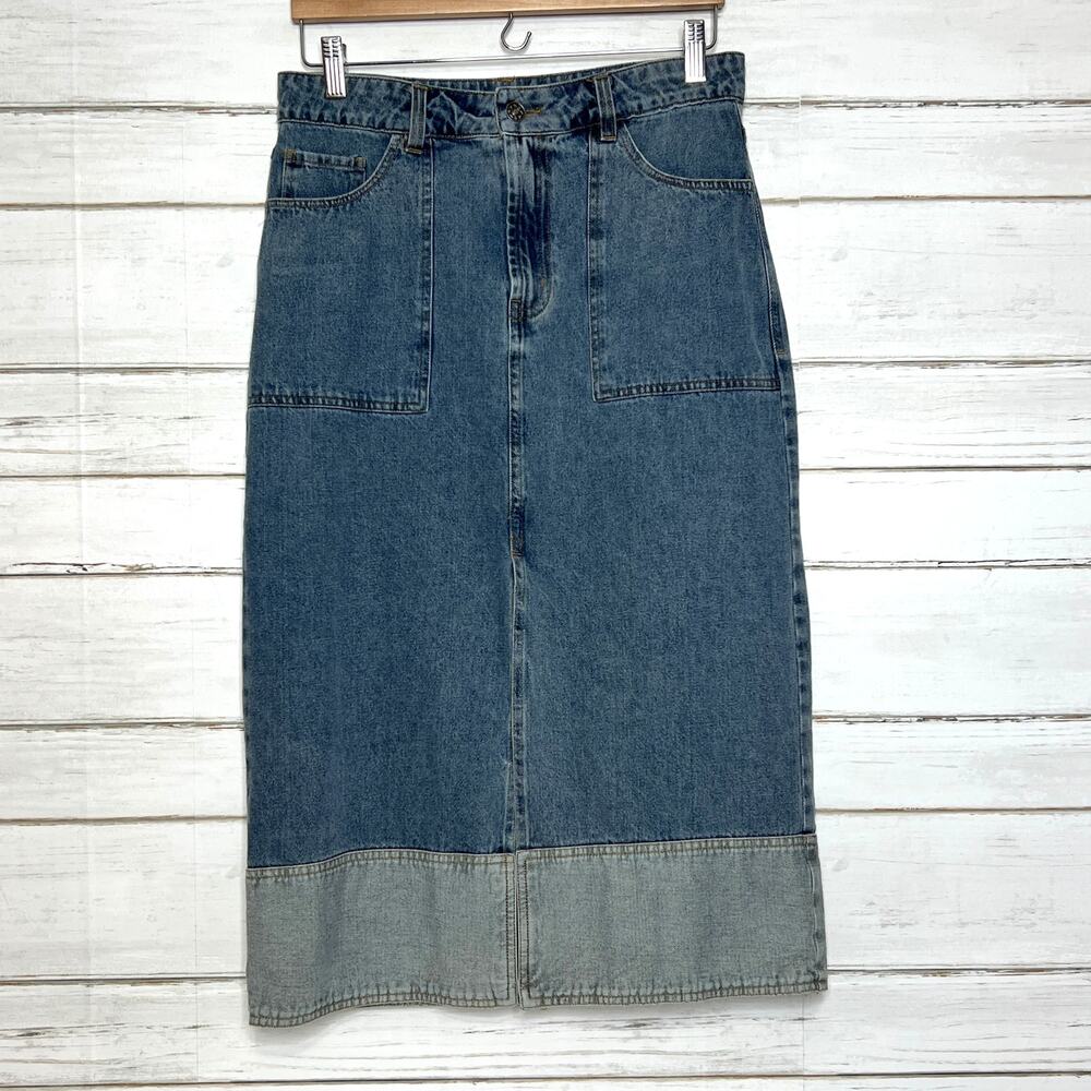 Mustard Seed Two-Tone Denim Midi Skirt